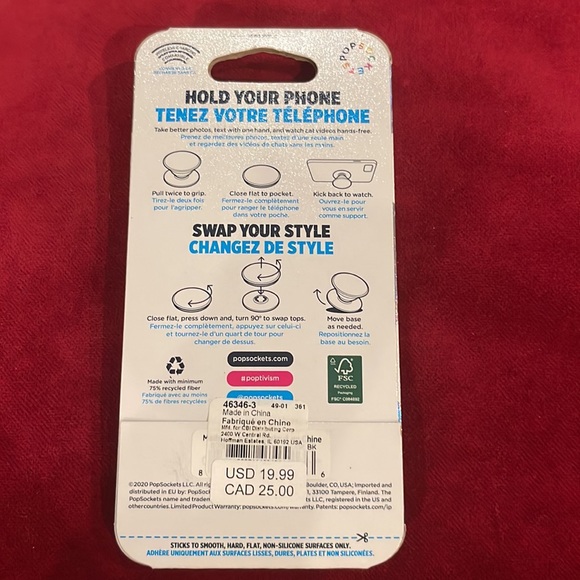 Popsocket Pop Grip Pink Glitter on Black Pop Socket Sawppable Pop Top - Picture 3 of 3